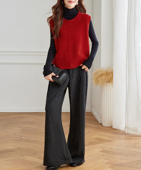 ケーブル編み ニットベスト バックボタン ニットジレ レディース ノースリーブ ニットトップス 大人 重ね着 ベストセーター カジュアル レイヤードベスト お洒落 24TPS-054